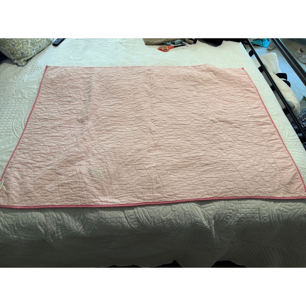 Pottery Barn Kids Quilt Blanket Pink Green Yellow Gingham Striped 34x48 Throw - Picture 6 of 6